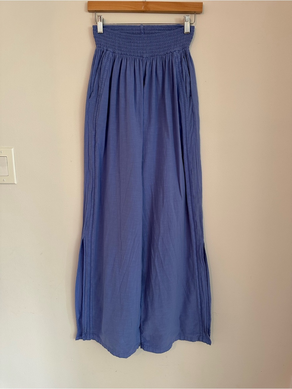 Blanco by Nature 100% Peruvian Cotton Wide Leg Pull-On Pants Blue Size XL